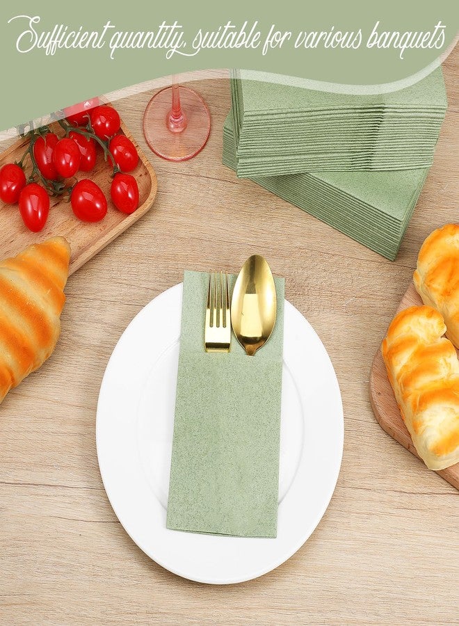 Exclaith 120 Pcs Sage Green Linen Feel Napkins with Pocket, 2 Ply Sage Green Wedding Napkins, Decorative Dinner Napkin Paper, Prefolded Paper Disposable Airlaid Guest Hand Towel (16 x 16 inch) - Image 4